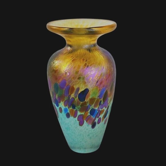 Very Small Robert Held Signed Iridescent Studio Art Glass Bud Vase - Picture 11 of 14